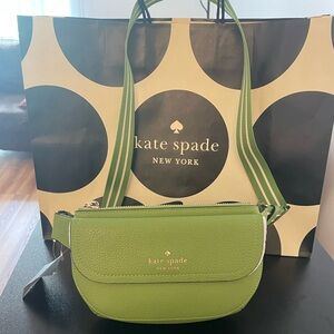 kate spade lime green leather crossbody belt bag with striped strap